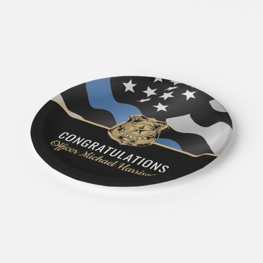 Afstuderen Blauwe Lijn Vlag van politieacademie Papieren Bordje (Gekanteld)