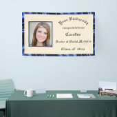 Afstuderen Blauwe Zatin Kader Voeg een Foto toe Spandoek (Beurs)