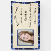 Afstuderen Blauwe Zatin Kader Voeg een Foto toe Spandoek (Verticaal)