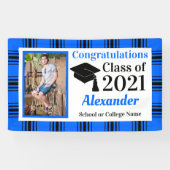 Afstuderen blauwe zwarte speldenschool spandoek (Horizontaal)