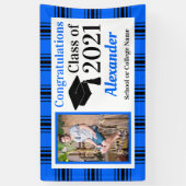 Afstuderen blauwe zwarte speldenschool spandoek (Verticaal)