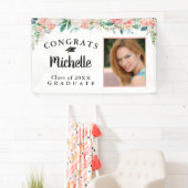 Afstuderen Bloemen Roze Rose Goud Script Foto Spandoek (Insitu)