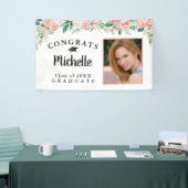 Afstuderen Bloemen Roze Rose Goud Script Foto Spandoek (Beurs)