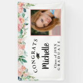 Afstuderen Bloemen Roze Rose Goud Script Foto Spandoek (Verticaal)