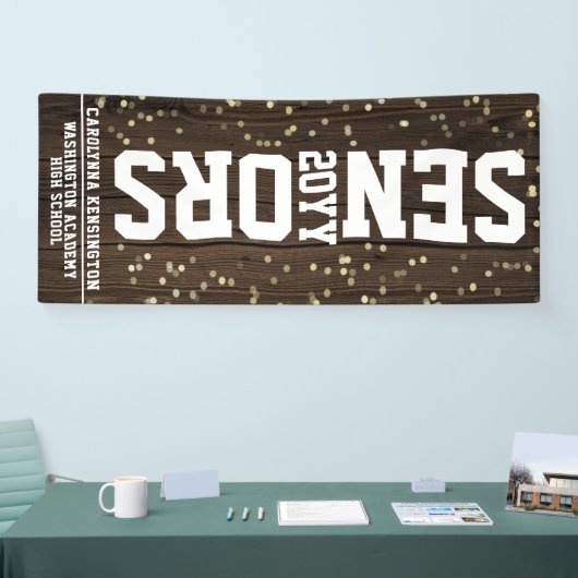 Afstuderen blokletter rustieke houten Confetti Spandoek (Beurs)