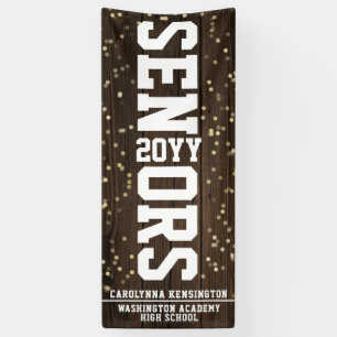 Afstuderen blokletter rustieke houten Confetti Spandoek