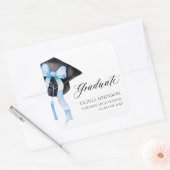 Afstuderen Blue Bow Coquette Graduation Cap Vierkante Sticker (Envelop)