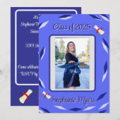 Afstuderen, Blue Flat Aankondiging Kaart (Voorkant / Achterkant)