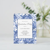 Afstuderen Blue Floral Party Uitnodiging Briefkaart (Staand voorkant)