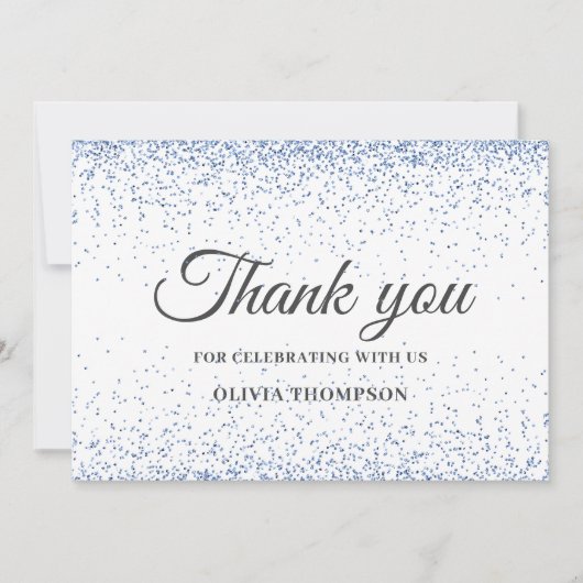 Afstuderen Blue Glitter - Hartelijk dank Bedankkaart (Voorkant)