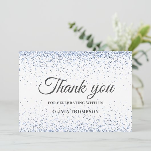 Afstuderen Blue Glitter - Hartelijk dank Bedankkaart (Staand voorkant)