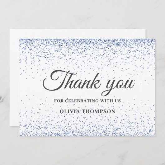 Afstuderen Blue Glitter - Hartelijk dank Bedankkaart (Voorkant / Achterkant)