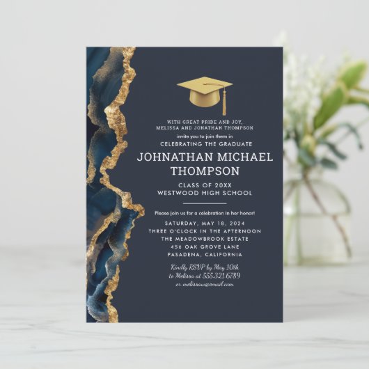 Afstuderen Blue Gold Agaat Afstuderen Foto Kaart (Staand voorkant)