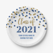 Afstuderen Blue Gold Confetti 2021 Papieren Bordje (Voorkant)