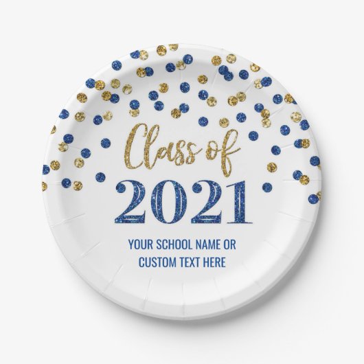 Afstuderen Blue Gold Confetti 2021 Papieren Bordje (Voorkant)