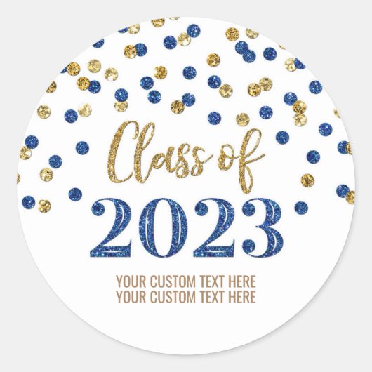 Afstuderen Blue Gold Confetti 2023 Ronde Sticker (Voorkant)