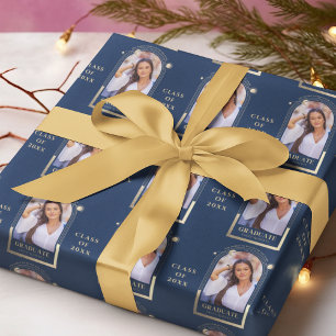 Afstuderen Blue Gold Sun Moon Stars Afstudeerder F Cadeaupapier