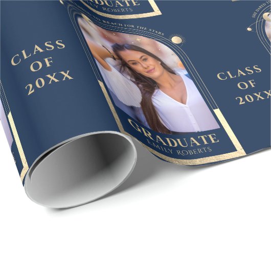 Afstuderen Blue Gold Sun Moon Stars Afstudeerder F Cadeaupapier (Rol Hoek)