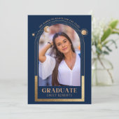 Afstuderen Blue Gold Sun Moon Stars Afstudeerder F Kaart (Staand voorkant)