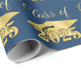 Afstuderen Blue Metallic Gold Class Year Cadeaupapier
