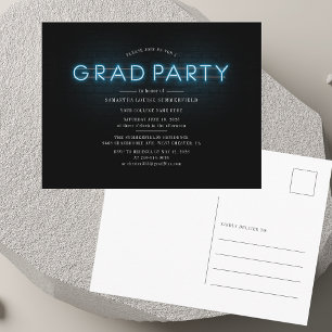 Afstuderen Blue Neon Afstudeerder 2025 Party Uitnodiging Briefkaart