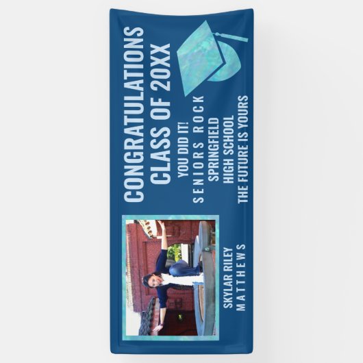 Afstuderen Blue Opal 1 Foto gefeliciteerd Spandoek (Verticaal)