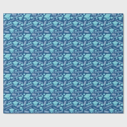 Afstuderen Blue Opal Chic Polka Dot Afstuderen Cadeaupapier (Vlak)