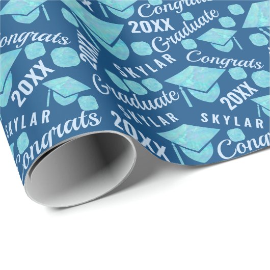 Afstuderen Blue Opal Chic Polka Dot Afstuderen Cadeaupapier (Rol Hoek)