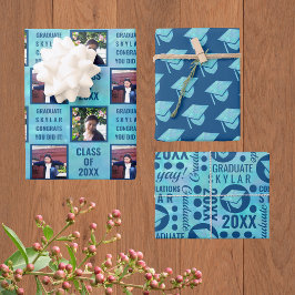 Afstuderen Blue Opal Trendy Assorttion Foto Inpakpapier Vel