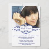 Afstuderen Blue Photo Invitation Kaart (Voorkant)