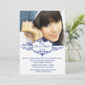 Afstuderen Blue Photo Invitation Kaart (Staand voorkant)