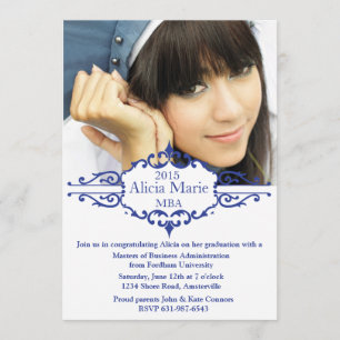 Afstuderen Blue Photo Invitation Kaart