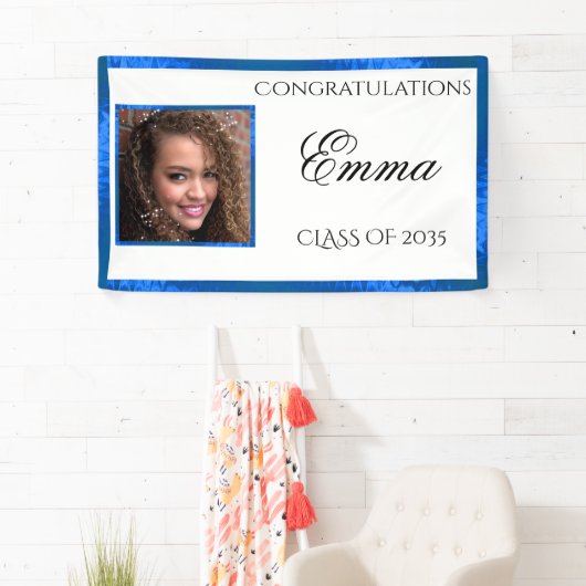 Afstuderen Blue Satin Custom Photo Banner (Insitu)