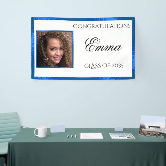 Afstuderen Blue Satin Custom Photo Banner (Beurs)