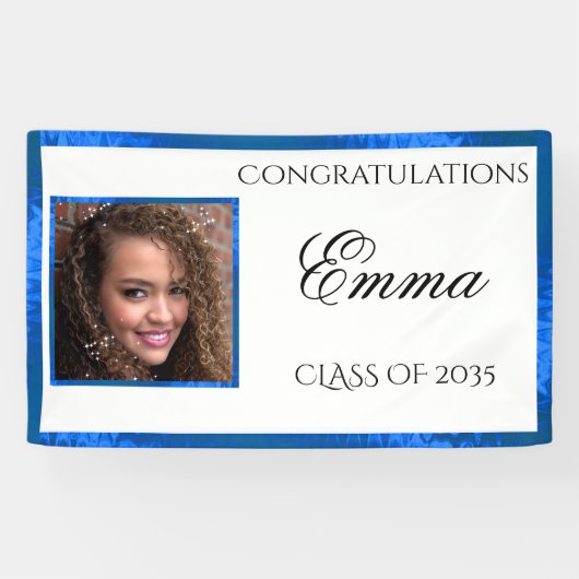 Afstuderen Blue Satin Custom Photo Banner (Horizontaal)