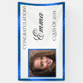 Afstuderen Blue Satin Custom Photo Banner (Verticaal)