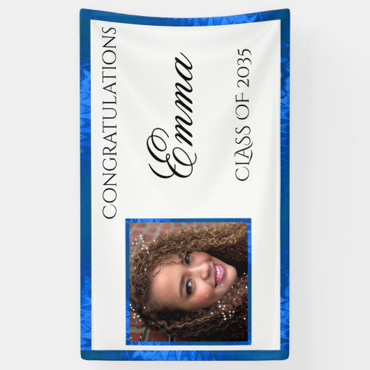 Afstuderen Blue Satin Custom Photo Banner (Verticaal)