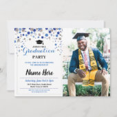 Afstuderen Blue Silver Party Polka Dot Foto Kaart (Voorkant)
