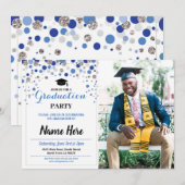 Afstuderen Blue Silver Party Polka Dot Foto Kaart (Voorkant / Achterkant)