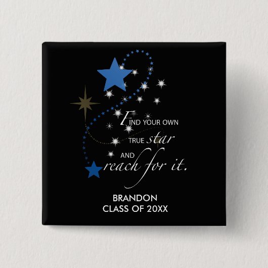 Afstuderen Blue Stars op zwart Inspirerend Vierkante Button 5,1 Cm (Voorkant)