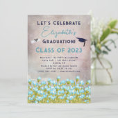 Afstuderen Blue Waterverf Flowers Celebration Kaart (Staand voorkant)