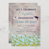 Afstuderen Blue Waterverf Flowers Celebration Kaart (Voorkant / Achterkant)