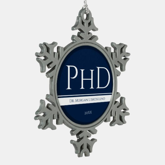 Afstuderen Blue White Name Year PhD Tin Sneeuwvlok Ornament (Links)