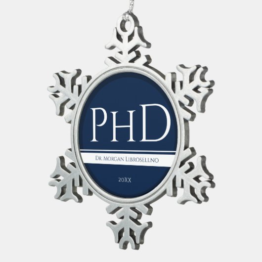 Afstuderen Blue White Name Year PhD Tin Sneeuwvlok Ornament (Rechts)