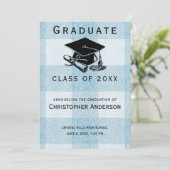 Afstuderen Blue White Pset Black Afstudeerder Pet Aankondiging (Staand voorkant)