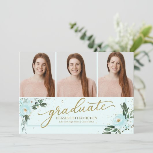 Afstuderen Blush Blauwgroen Afstudeerder Aankondig Aankondiging (Staand voorkant)