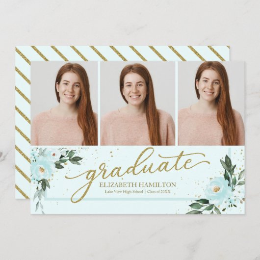 Afstuderen Blush Blauwgroen Afstudeerder Aankondig Aankondiging (Voorkant / Achterkant)