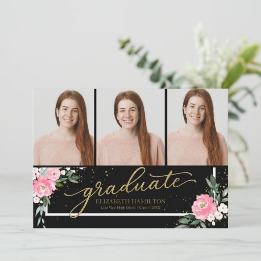 Afstuderen Blush Bloemen Afstudeerder Aankondiging (Staand voorkant)