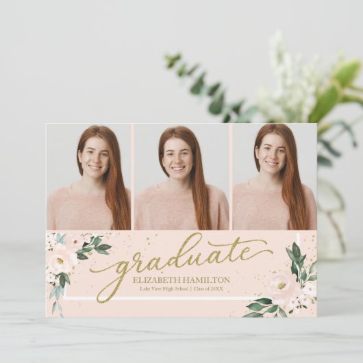 Afstuderen Blush Bloemen Afstudeerder Aankondiging (Staand voorkant)