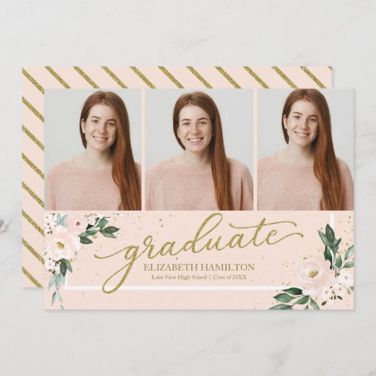 Afstuderen Blush Bloemen Afstudeerder Aankondiging (Voorkant / Achterkant)